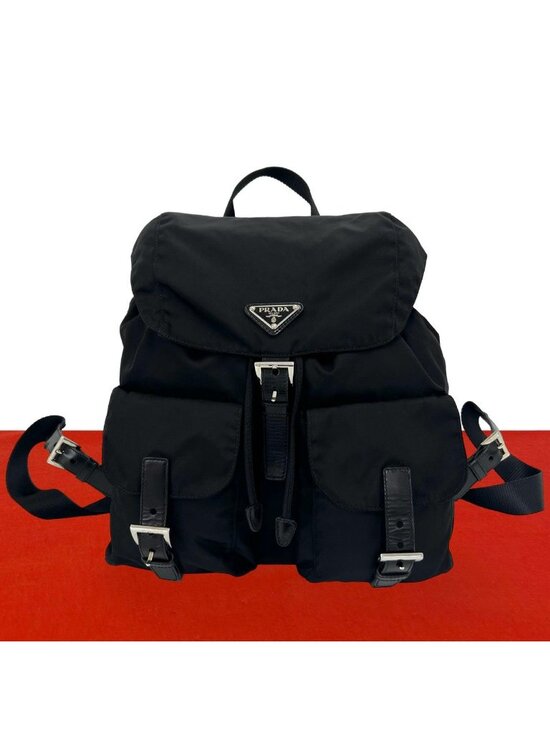Prada Triangle Logo Tessuto Nylon Leather Backpack Black main image 9